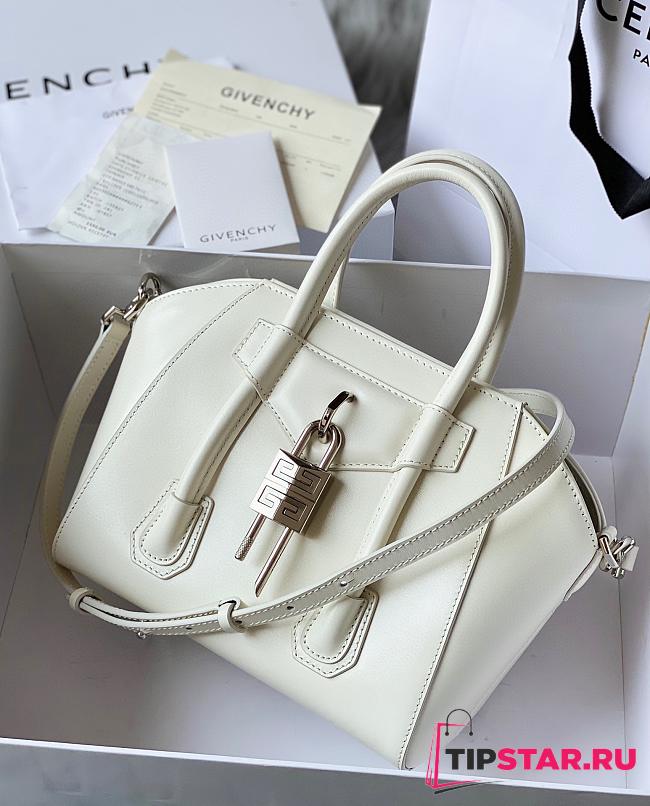 Givenchy Mini Antigona Lock Bag In Box Leather Ivory Size 29x18x13 cm - 1