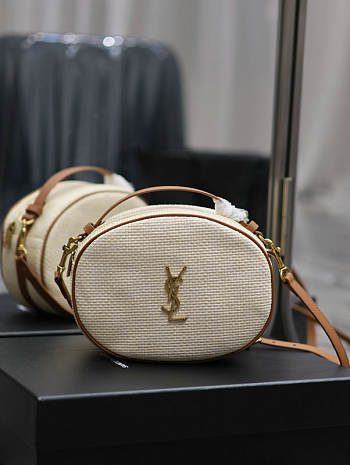 YSL Camera Bag In Raffia And Vegetable-Tanned Leather Size 22 X 16,5 X 6 CM