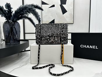 Chanel Small Flap Bag Sequins & Ruthenium-Finish Metal Black AS3820 Size 20cm
