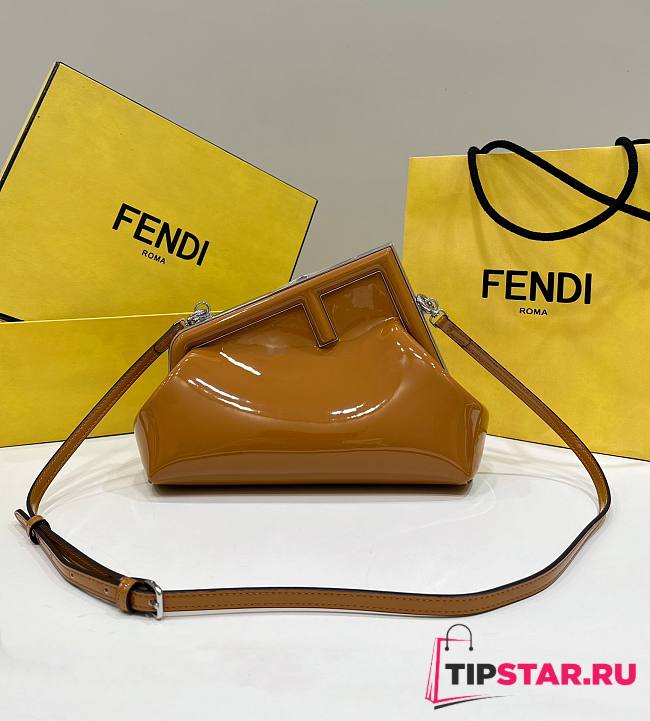 Fendi First Midi Brown Patent Leather Bag Size 20x14x30 cm - 1