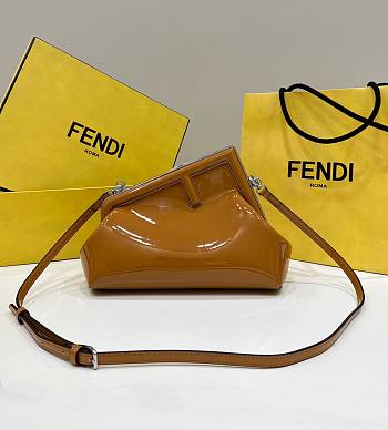 Fendi First Midi Brown Patent Leather Bag Size 20x14x30 cm