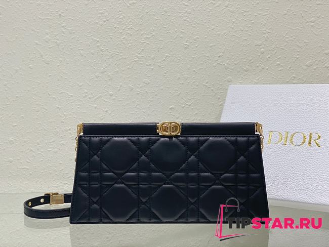 Dior Caro Colle Noire Clutch With Chain Black Cannage Lambskin Size 27.5 x 14 x 4.5 cm - 1
