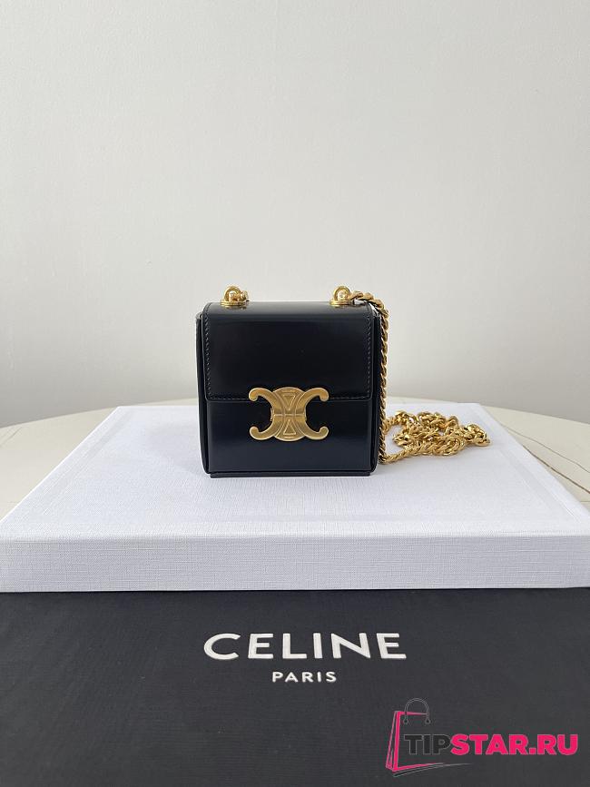 Celine Mini Box Triomphe In Shiny Calfskin Black Size 10×10×4cm - 1