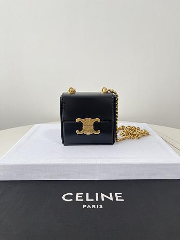 Celine Mini Box Triomphe In Shiny Calfskin Black Size 10×10×4cm