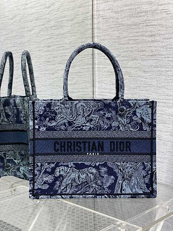 Medium Dior Book Tote Denim Blue Toile de Jouy Embroidery Size 36 x 27.5 x 16.5 cm