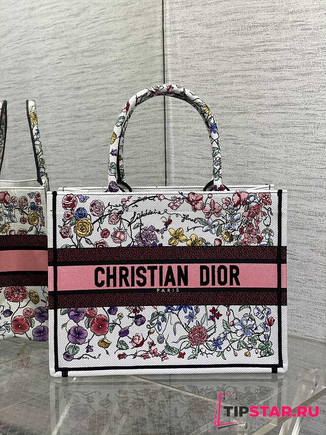 Medium Dior Book Tote White Multicolor Florilegio Embroidery Size 36 x 27.5 x 16.5 cm - 1