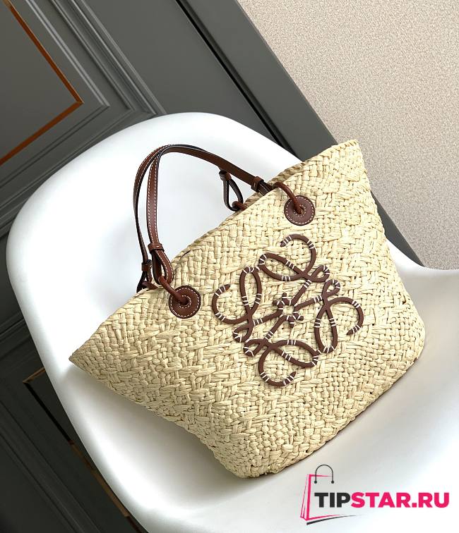 Loewe Anagram Basket Bag In Iraca Palm And Calfskin Size 46cm - 1