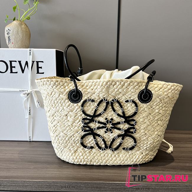 Loewe Small Anagram Basket Bag In Iraca Palm And Calfskin Black Size 38X17X13 cm - 1