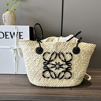 Loewe Small Anagram Basket Bag In Iraca Palm And Calfskin Black Size 38X17X13 cm