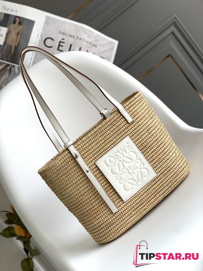 Loewe Small Square Basket Bag In Raffia And Calfskin White Size 20.5x26.5x10 cm - 1