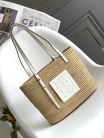 Loewe Small Square Basket Bag In Raffia And Calfskin White Size 20.5x26.5x10 cm