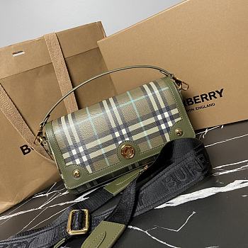 Burberry Top Handle Note Bag Olive Green Size 24 x 8 x 14cm