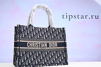 Dior Navy Blue Oblique Embroidered Canvas Large Book Tote
