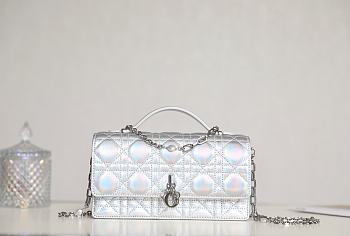 Miss Dior Mini Bag Iridescent Metallic Silver-Tone Cannage Lambskin Size 21 x 11.5 x 4.5 cm