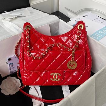 Chanel Hobo Handbag Shiny Crumpled Calfskin Red AS4322 Size 21.5 × 22.5 × 7 cm