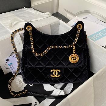 Chanel Hobo Handbag Black Velvet AS4322 Size 21.5 × 22.5 × 7 cm