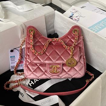 Chanel Small Hobo Bag Pink Velvet AS4323 Size 17 × 19 × 6 cm