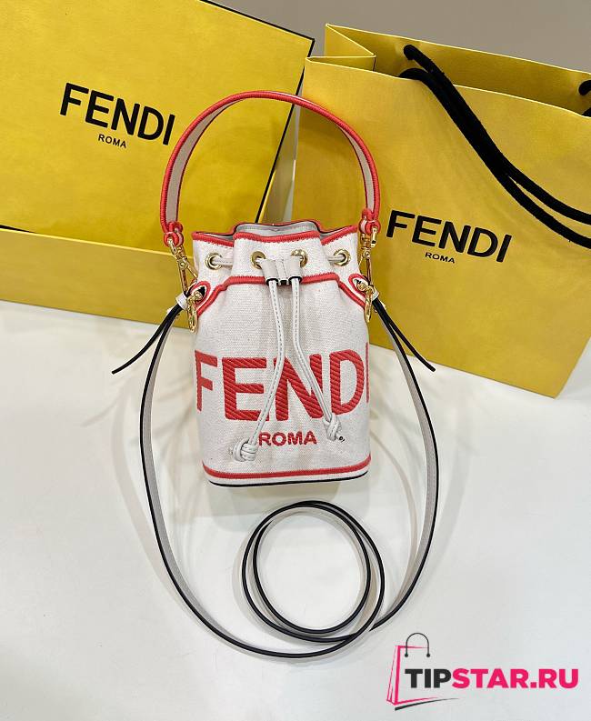 Fendi Mon Tresor Beige Canvas Minibag With Fendi Roma Embroidery Size 12×18×10cm - 1