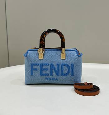 Fendi By The Way Mini Light Blue Denim Small Boston Bag Size 12x9x20.5 cm