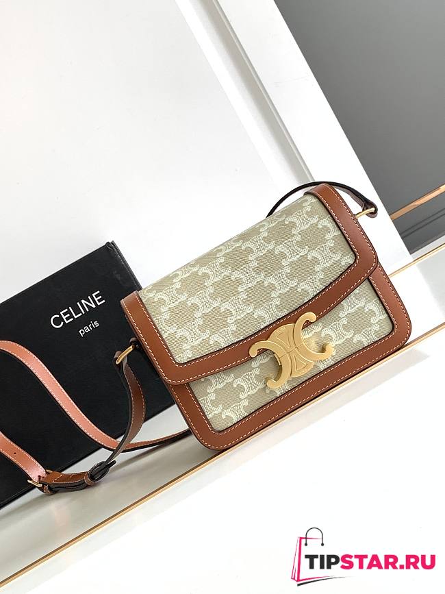 Celine Teen Triomphe Bag In Triomphe Canvas And Calfskin Size 18.5 X 13.5 X 7 CM - 1