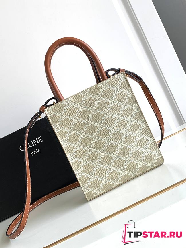 Celine Mini Vertical Cabas In Triomphe Canvas And Calfskin Size 17 X 20.5 X 6 CM - 1