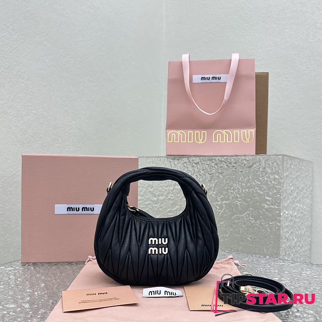 Miumiu Wander Matelassé Nappa Leather Hobo Mini-bag Black Size 14x17.5x5.5 cm - 1