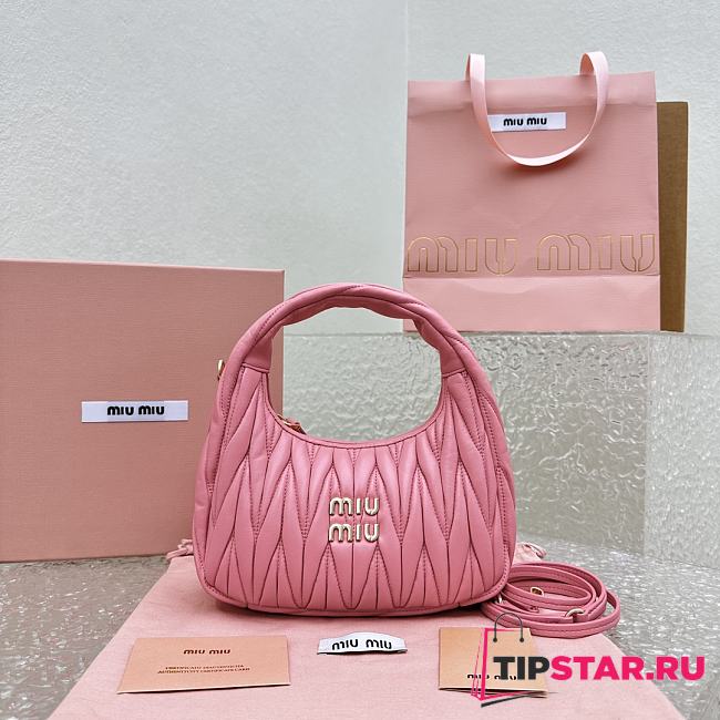 Miumiu Wander Matelassé Nappa Leather Mini Hobo Bag Pink Size 20x17x6 cm - 1