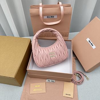 Miumiu Wander Matelassé Nappa Leather Mini Hobo Bag Light Pink Size 20x17x6 cm