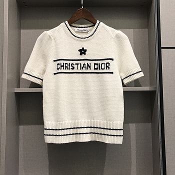 'Christian Dior' Short-Sleeved Sweater Ecru Cashmere and Wool Knit