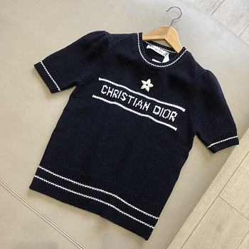 'Christian Dior' Short-Sleeved Sweater Navy Blue Cashmere and Wool Knit