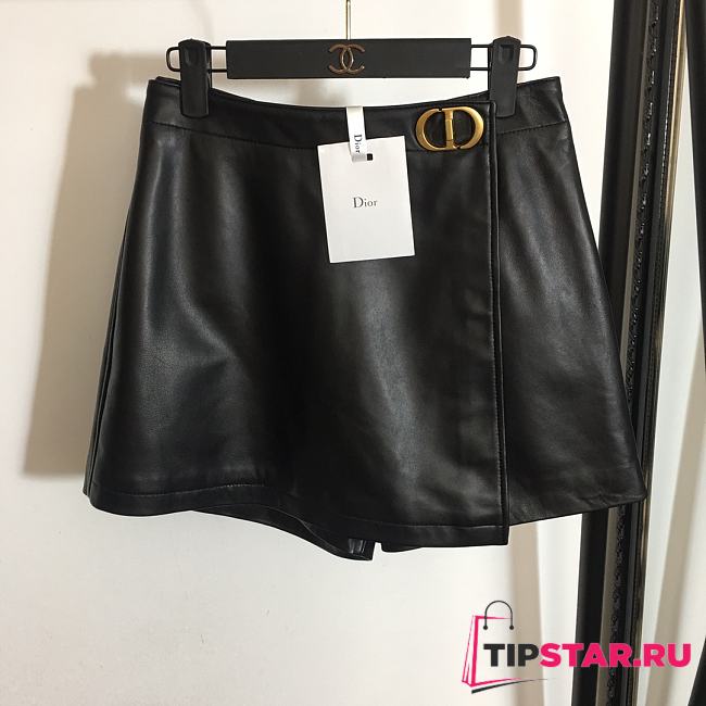 Dior Skort With 'CD' Buckle Black Lambskin - 1