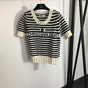 Dior Mariniere Short-Sleeved Sweater Ecru and Black Technical Cotton, Wool and Mohair Knit with Signature - 1