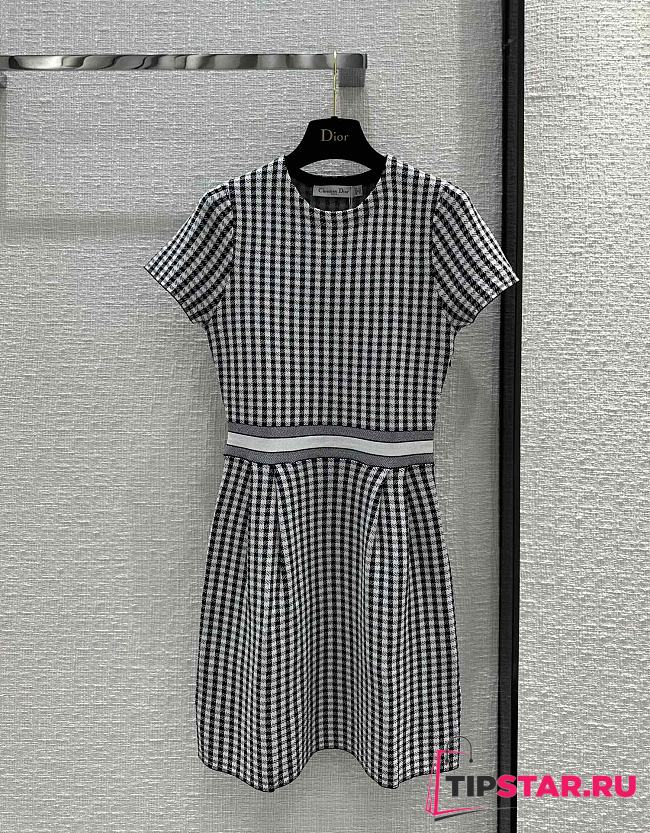 Dior Short Flared Dress Gray and Black Check'n'Dior Knit - 1