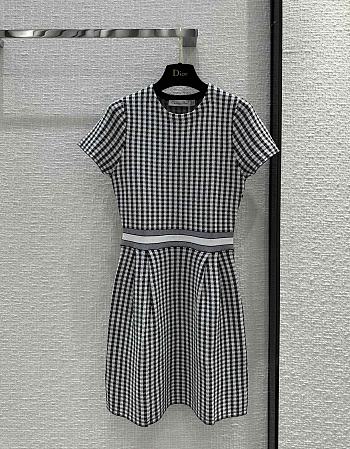 Dior Short Flared Dress Gray and Black Check'n'Dior Knit