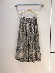 Dior Mid-Length Pleated Skirt Beige and Black Cotton Voile with Plan de Paris Motif - 1