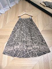 Dior Mid-Length Pleated Skirt Beige and Black Cotton Voile with Plan de Paris Motif - 4