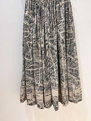 Dior Mid-Length Pleated Skirt Beige and Black Cotton Voile with Plan de Paris Motif - 2