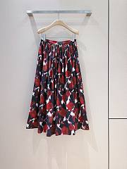 Dior Flared Mid-Length Skirt Red Multicolor Cotton and Silk Poplin with Dior Roses Motif - 1