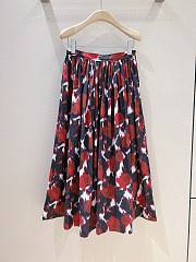 Dior Flared Mid-Length Skirt Red Multicolor Cotton and Silk Poplin with Dior Roses Motif - 4