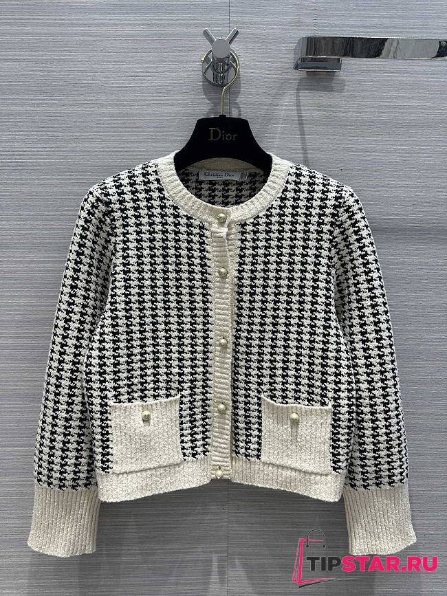 Dior Twin-Set Black and White Houndstooth Technical Cotton Knit - 1