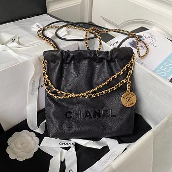 Chanel 22 Mini Handbag Shiny Grained Calfskin Black AS3980 Size 20 × 19 × 6 cm