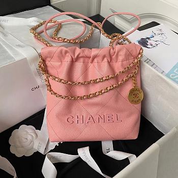 Chanel 22 Mini Handbag Shiny Grained Calfskin Pink AS3980 Size 20 × 19 × 6 cm