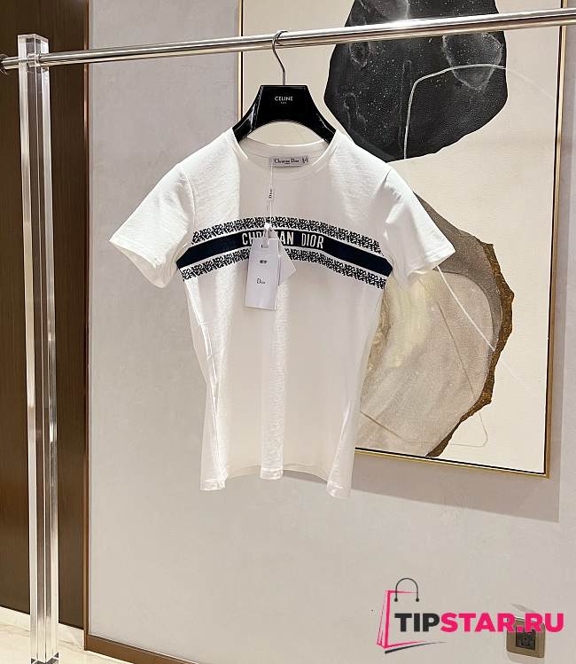 Dior T-Shirt White and Navy Blue Cotton Jersey - 1