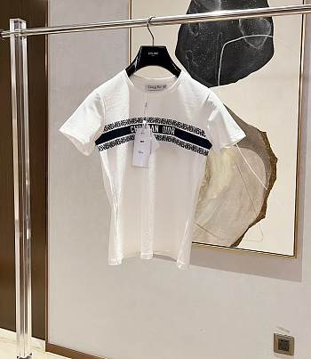 Dior T-Shirt White and Navy Blue Cotton Jersey