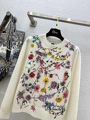 Dior Embroidered Sweater White Cashmere Knit with Red Multicolor Florilegio Motif Beige/Gray - 3