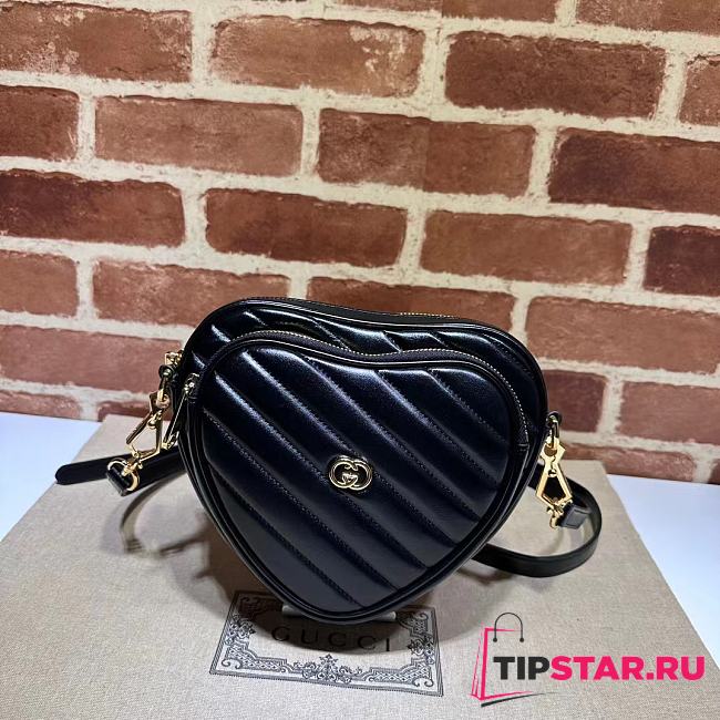Gucci Interlocking G Mini Heart Shoulder Bag ‎751628 Black Size 20*17.5*6.5cm - 1