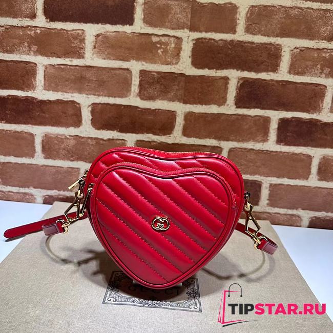 Gucci Interlocking G Mini Heart Shoulder Bag ‎751628 Red Size 20*17.5*6.5cm - 1