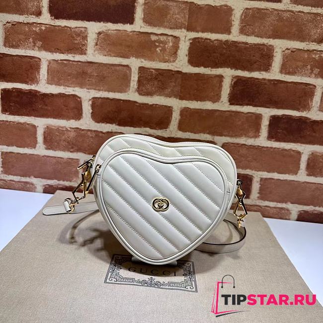 Gucci Interlocking G Mini Heart Shoulder Bag ‎751628 White Size 20*17.5*6.5cm - 1