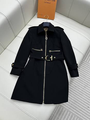 Louis Vuitton Wool Hopsack Belted Coat Black