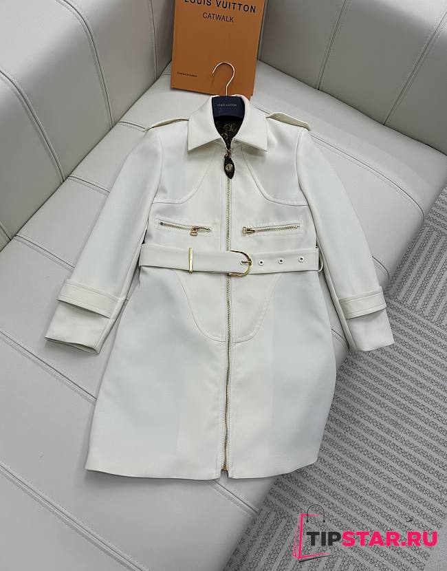 Louis Vuitton Wool Hopsack Belted Coat Beige - 1